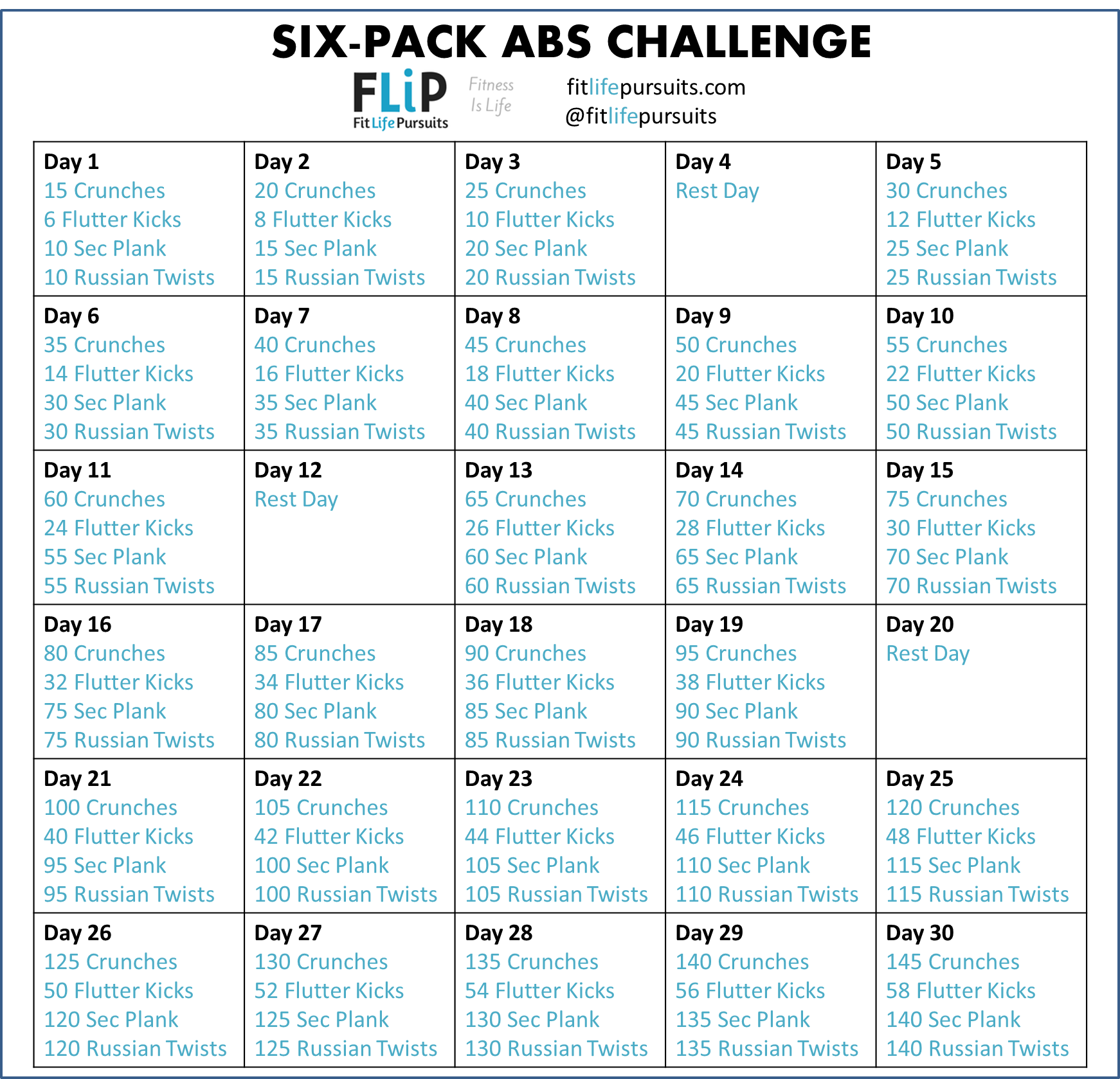 Simple 6 Day Workout Chart For Women Fitness And Workout ABS Tutorial